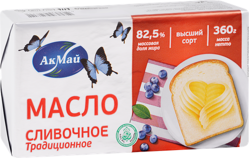 

Масло сливочное Акмай Традиционное 82.5% БЗМЖ 360 г