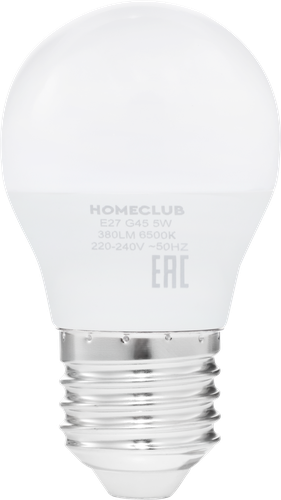 

Лампа светодиодная Homeclub шар 5 Вт E27 холодный свет арт. LED-G45-5E2765