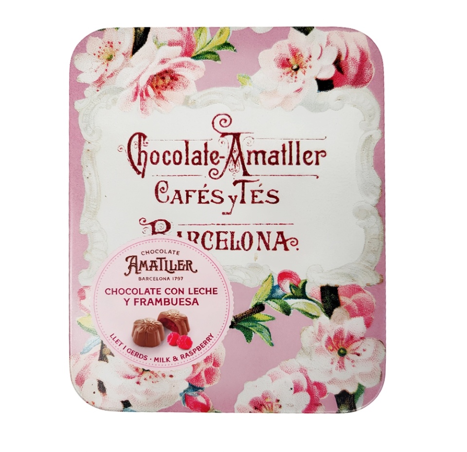 

Шоколадные конфеты Chocolate Amatller с малиновой начинкой в жестяной коробке 72 г Испания