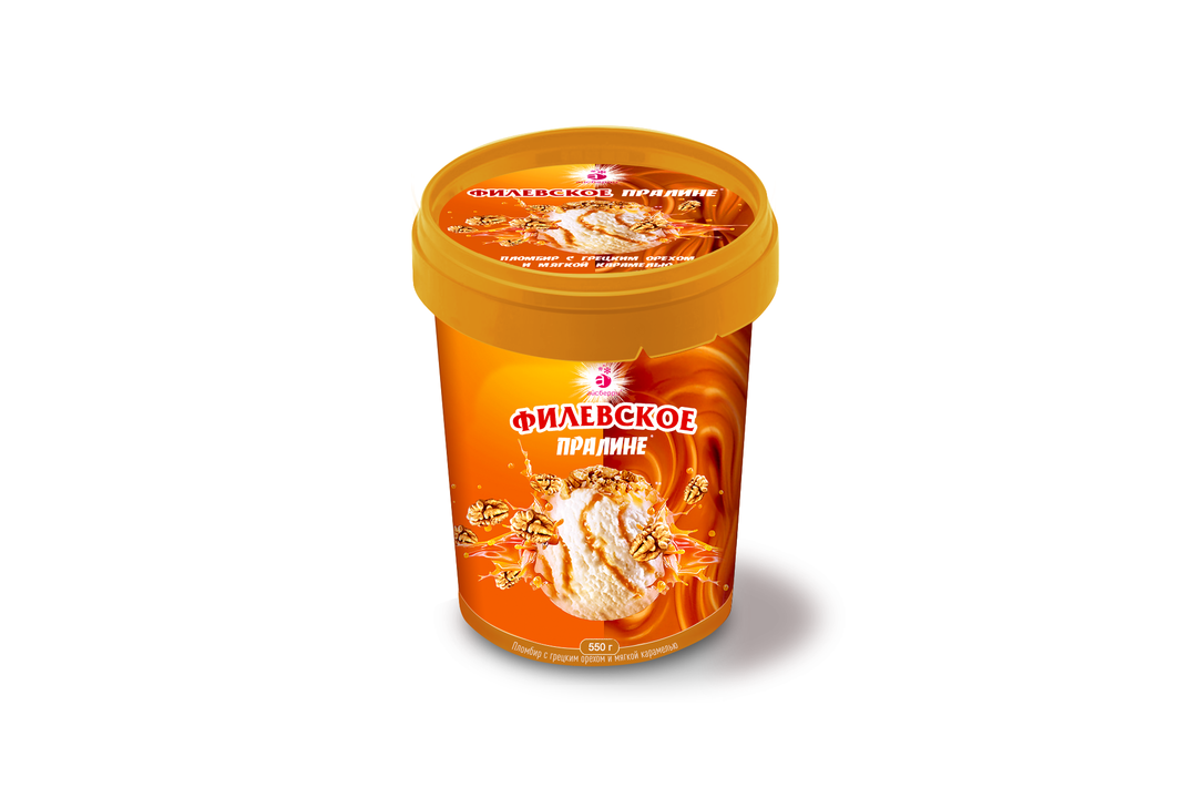 

Мороженое пломбир Филевское пралине с грецким орехом и мягкой карамелью 550 г