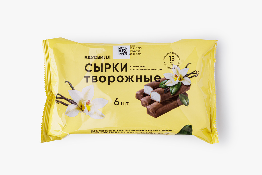 

Сырки творожные ВкусВилл с ванилью 15% 6 шт.