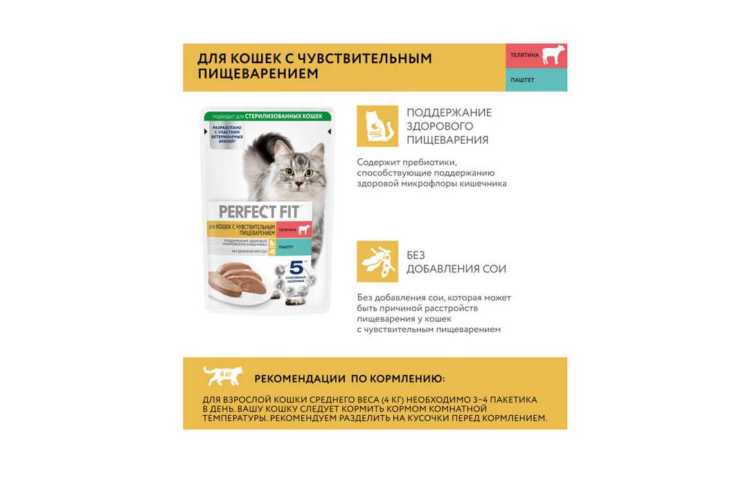 

Влажный корм Perfect Fit Телятина паштет 75 г