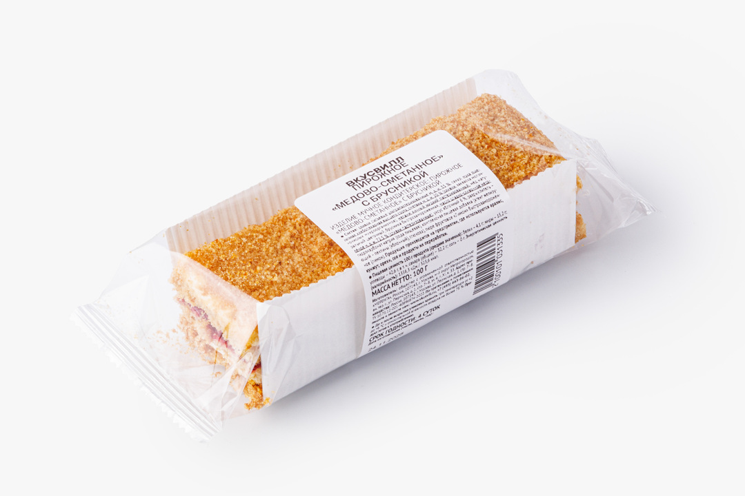 

Пирожное ВкусВилл Медово-сметанное с брусникой 100 г