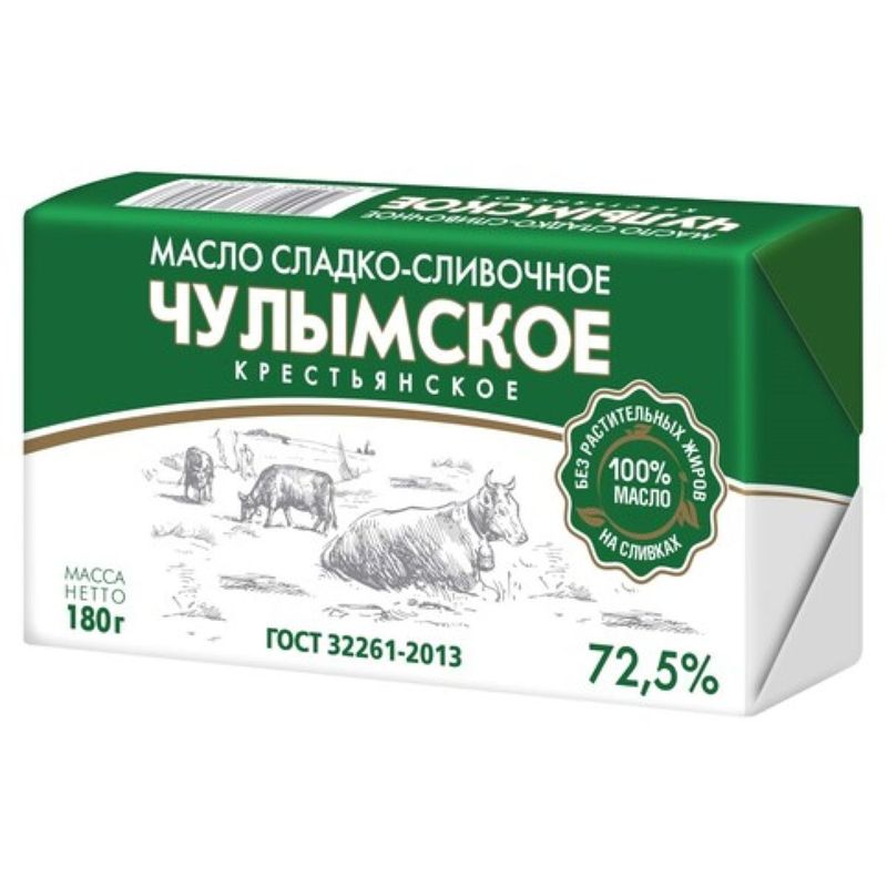 

Масло сладко-сливочное Чулымский Крестьянское 72.5% без змж 180 г