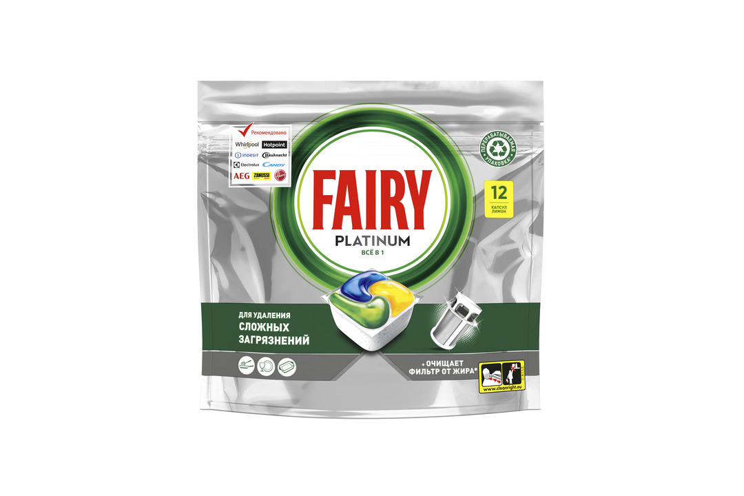 

Капсулы для посудомоечной машины Fairy Platinum All in One Лимон 12 шт