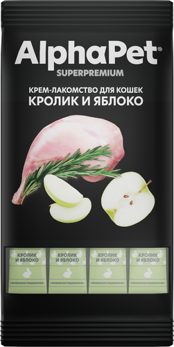 

Крем-лакомство для кошек AlphaPet Superpremium Кролик и яблоко 4 шт. х 12 г