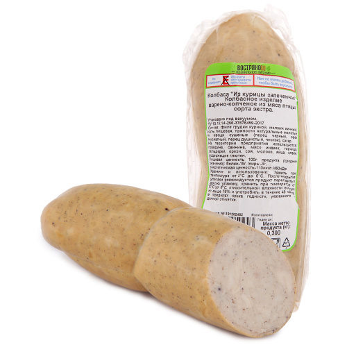

Колбаса копчено-вареная из курицы ПРАВИЛЬНОЕ ПИТАНИЕ Запеченная Экстра, натуральная оболочка, 300г