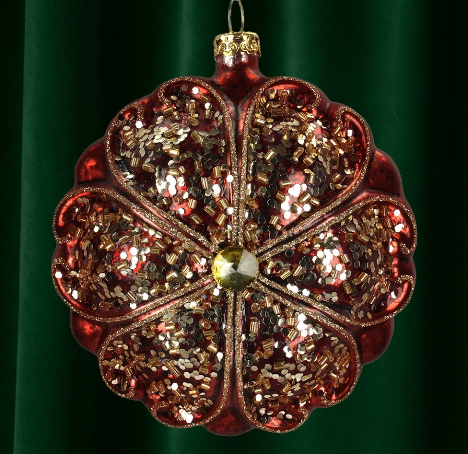 

Игрушка для елки Kersten "Коллекция Традиции" Цветок с бисером, цвет коричневый, 10 см, стекло, Нидерланды