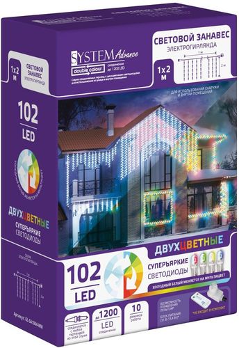 

Электрогирлянда Glos Световой занавес 1 x 2 м 102 LED холодный белый/мультисвет