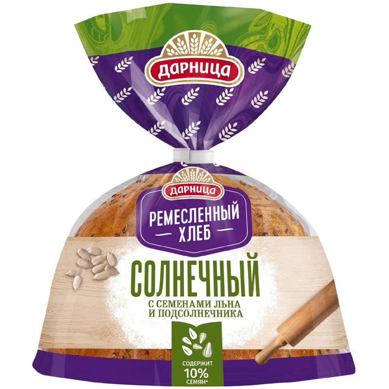 

Хлеб Ремесленный хлеб Солнечный батон пшеничный с семенами льна и подсолнечника 350 г дизайн в ассортименте