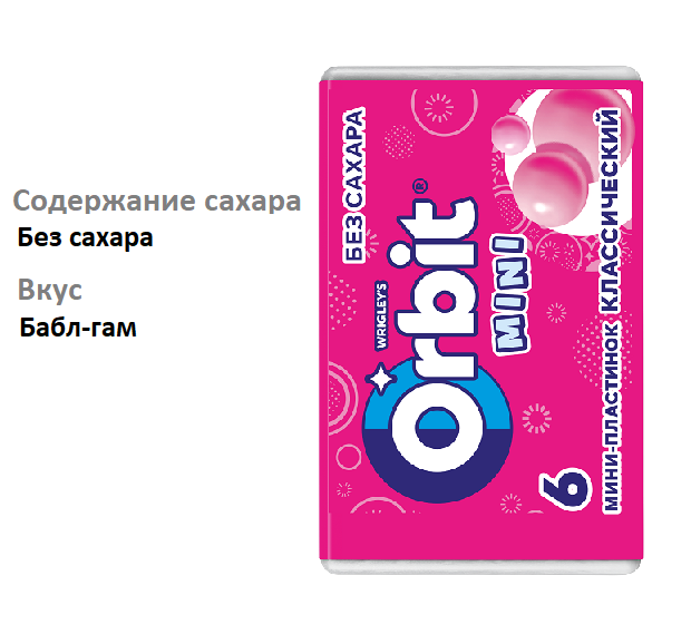 

Жевательная резинка Orbit Детский Бабл-гам без сахара 10.2 г