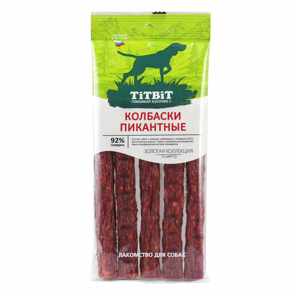 

Лакомства для собак Titbit Золотая коллекция колбаски пикантные с говядиной 80 г