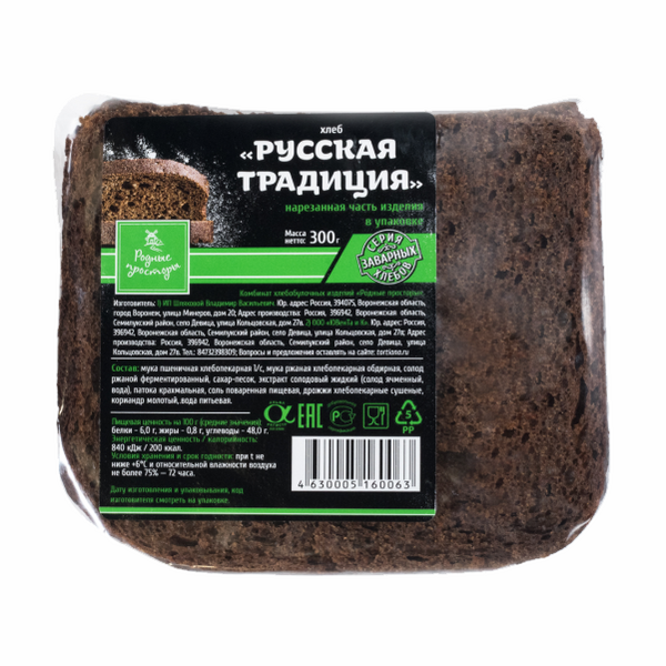 

Хлеб нарезной Русская традиция ржано- пшеничный формовой нарезка 300 г