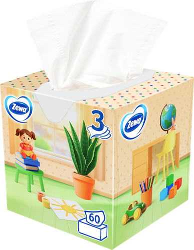 

Салфетки бумажные в коробке Zewa Kids детские, 3 слоя, 60 шт, дизайн в ассортименте