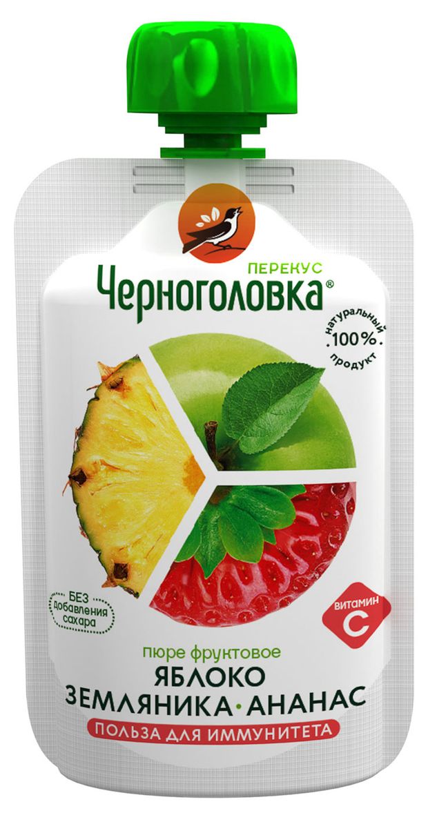 

Пюре фруктово-ягодное Черноголовка Перекус Яблоко, земляника и ананас с 3 лет 85 г