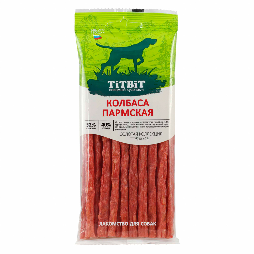 

Лакомство для собак Titbit Золотая коллекция Пармская колбаска курица и говядина 80 г