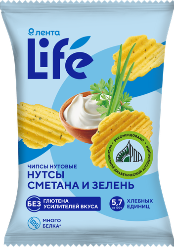 

Чипсы нутовые Лента Life Сметана и зелень 50 г