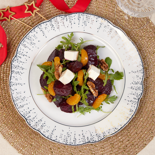 

Салат с запеченной свеклой с мандаринами и рукколой вес