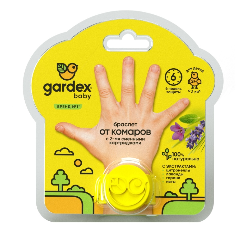 

Браслет детский от комаров с 2 сменными картриджами Gardex Baby, Китай