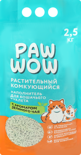 

Наполнитель для кошачьего туалета Paw Wow растительный комкующийся с ароматом зеленого чая 2.5 кг