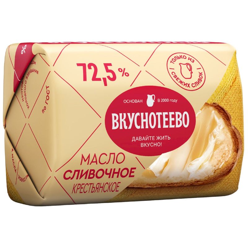 

Масло сливочное Вкуснотеево Крестьянское 72.5% 180 г