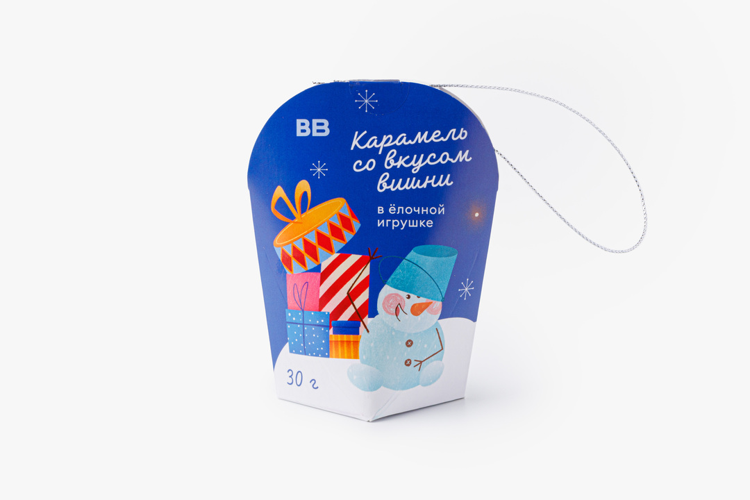 

Карамель со вкусом вишни в ёлочной игрушке ВкусВилл 30 г дизайн упаковки в ассортименте