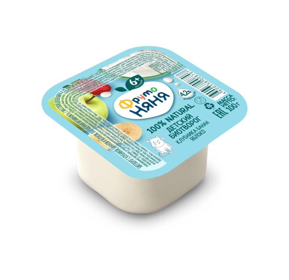 

Биотворог детский ФрутоНяня с клубникой бананом и яблоком 4.2% с 6 месяцев 100 г