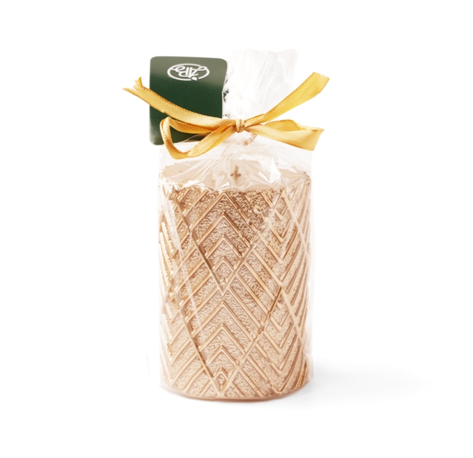 

Свеча столбик с декором из ромбов цвет золотой 9.5 см, парафин