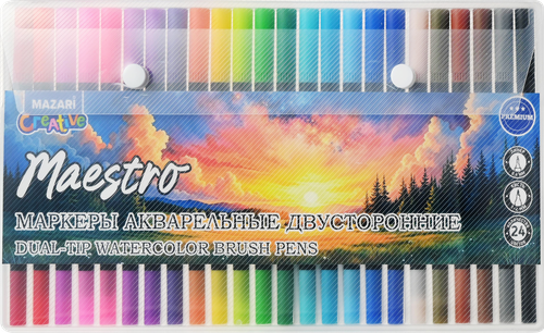 

Набор маркеров Mazari Maestro акварельные, двусторонние 24 цвета