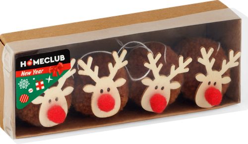 

Украшение елочное Homeclub Олени с красным носом коричневые 5 см 4 шт.