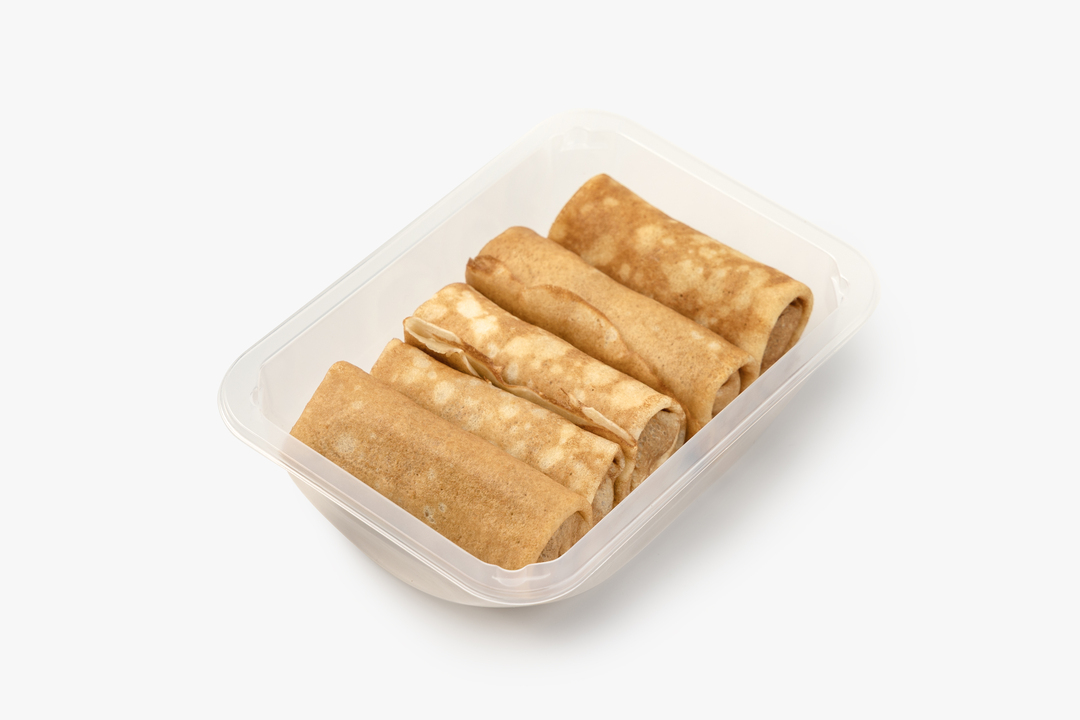 

Большая порция блинов ВкусВилл со сгущёнкой и арахисом 5 шт. 347 г