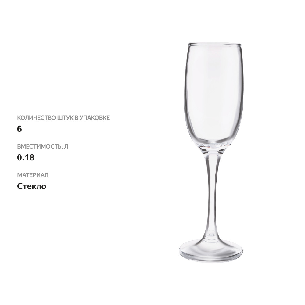 

Набор бокалов для шампанского Pasabahce Resto стекло 6 шт. х 180 мл