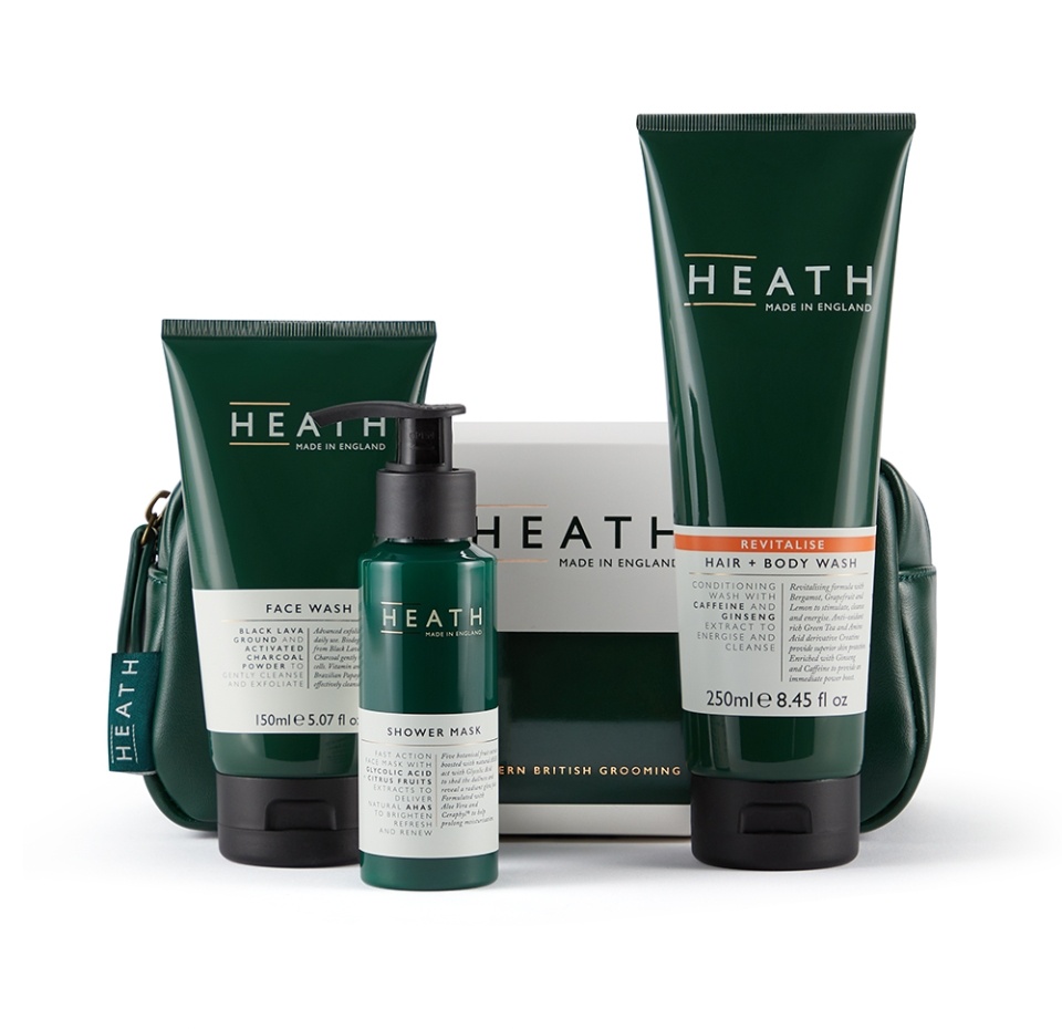 

Набор подарочный HEATH средство для умывания, маска для душа, средство для волос и тела в косметичке для мужчин, Великобритания