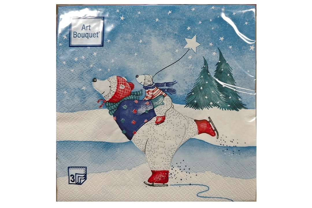 

Салфетки бумажные Art Bouquet Медведи на катке 3 слоя 33 х 33 см 20 шт.