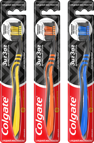 

Зубная щетка Colgate ЗигЗаг древесный уголь средней жесткости 1 шт. цвет в ассортименте