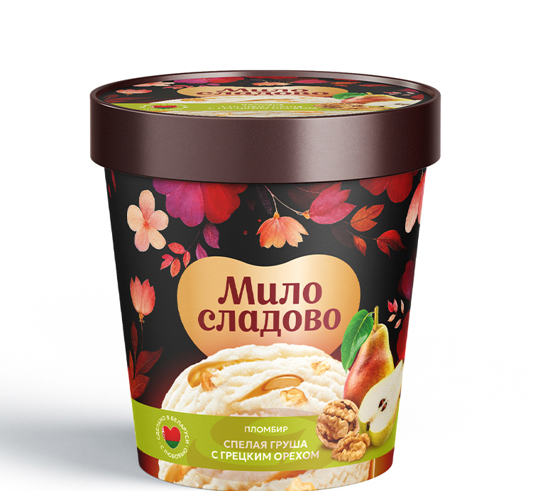

Мороженое МилоСладово пломбир с грушей и грецким орехом 15% 285 г