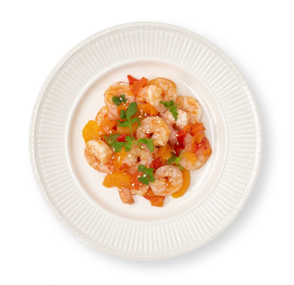 

Салат Азбука Вкуса с белоногими креветками и мандарином 150 г