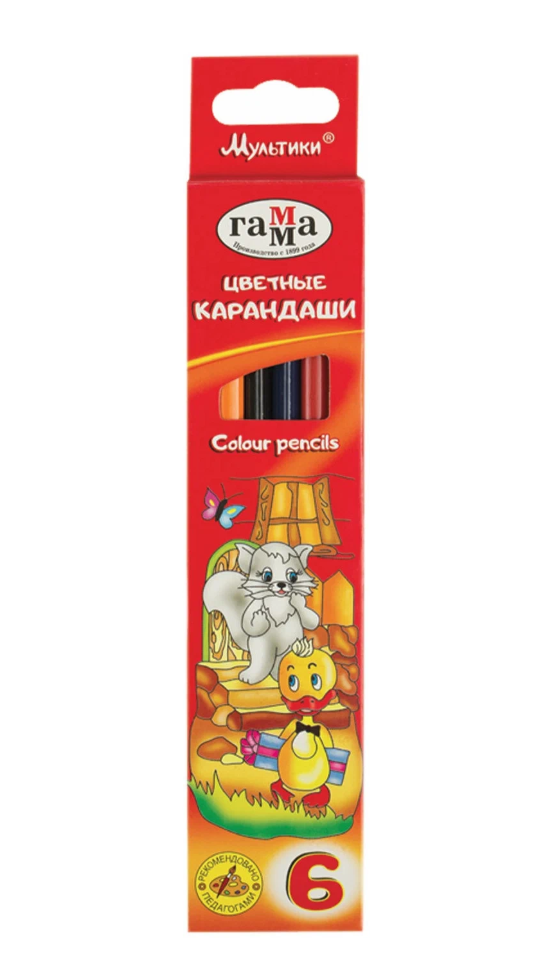 

Карандаши цветные Гамма Мультики 6 цветов трехгранные, заточенные