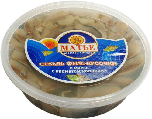 

Сельдь Матье в масле с ароматом копчения филе кусочки 365 г