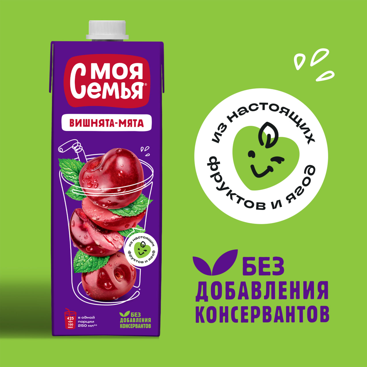 

Напиток сокосодержащий Моя семья Вишнята-Мята 950 мл