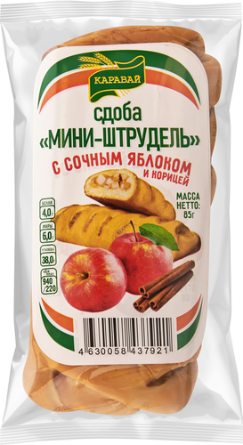 

Сдоба мини-штрудель Каравай с яблоком и корицей 85 г