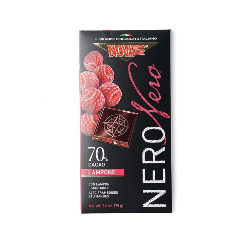 

Шоколад горький Novi c малиной и миндалём 75 г, Италия