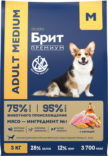 

Сухой корм Brit для взрослых собак средних пород с курицей 3 кг