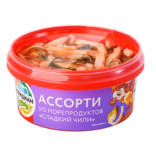 

Ассорти из морепродуктов Меридиан в соусе сладкий чили 180 г