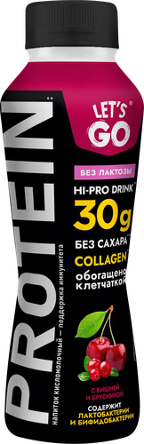 

Напиток кисломолочный Let's go Вишня брусника безлактозный высокобелковый обезжиренный 340 г