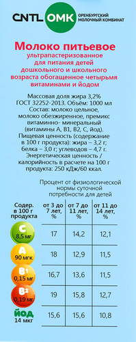 

Молоко ультрапастеризованное Летний луг с витаминами и йодом 3.2% 1 л
