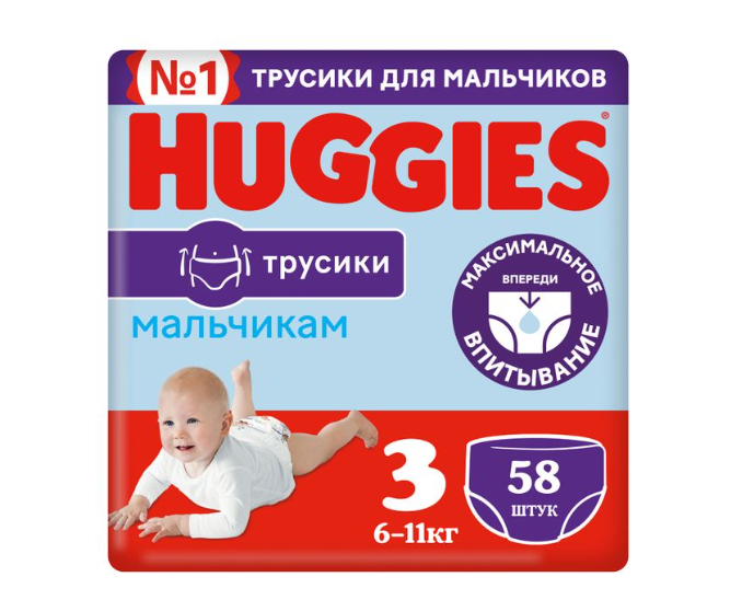 

Трусики-подгузники Huggies для мальчиков размер 3 6-11 кг 58 шт. дизайн упаковки в ассортименте