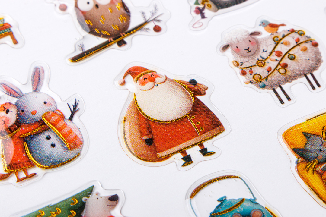 

Наклейки Новогодние ВкусВилл из смолы с голографией