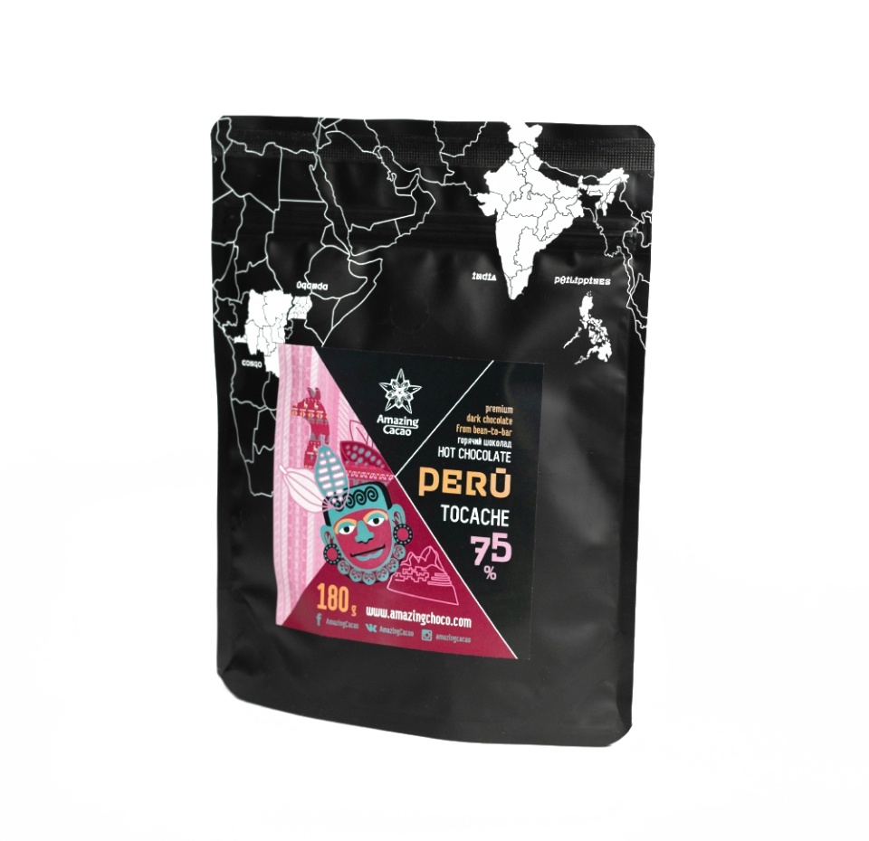 

Горячий шоколад Amazing cacao Peru Tocache 75% 180г, Россия