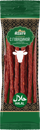 

Колбаски сырокопченые Azure с говядиной Халяль 70 г